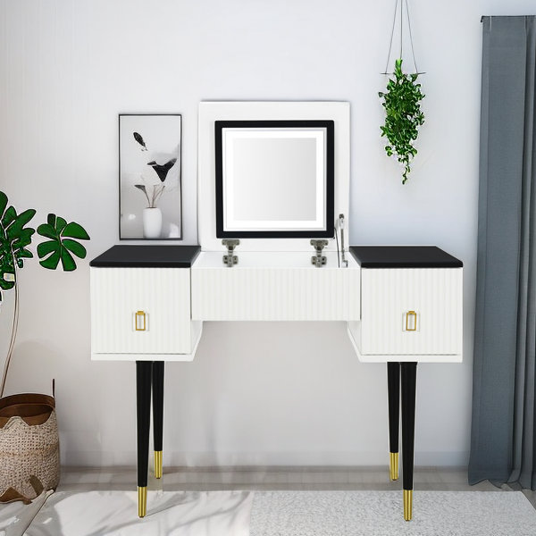 Brayden Studio® Batul 43.3" Vanity Table Set with Fliptop Mirror and